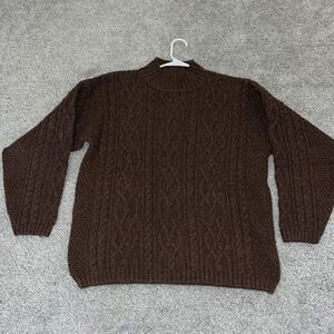 Donegal Made in Ireland Irish Brown Fishermans knit Wool/Mohair Crewneck Sweater